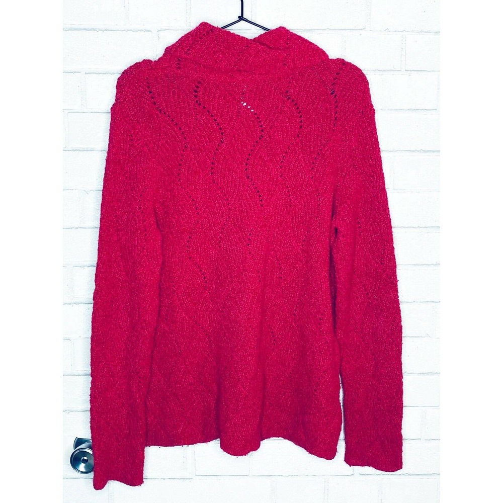 Sundance Red Draped Mock Neck Sweater Open Knit